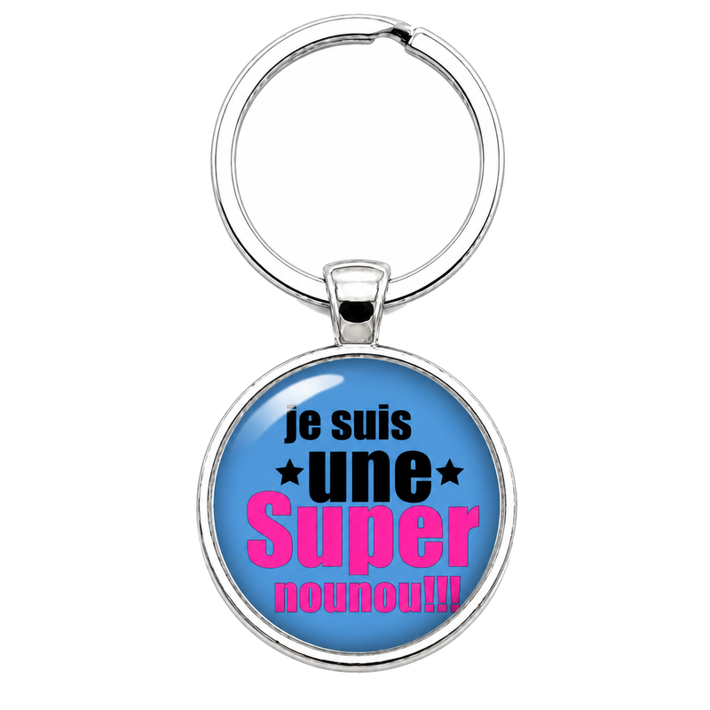 Porte-clé "Je Suis une Super Nounou" Bleu Cadeau de Fin d’Année d’École