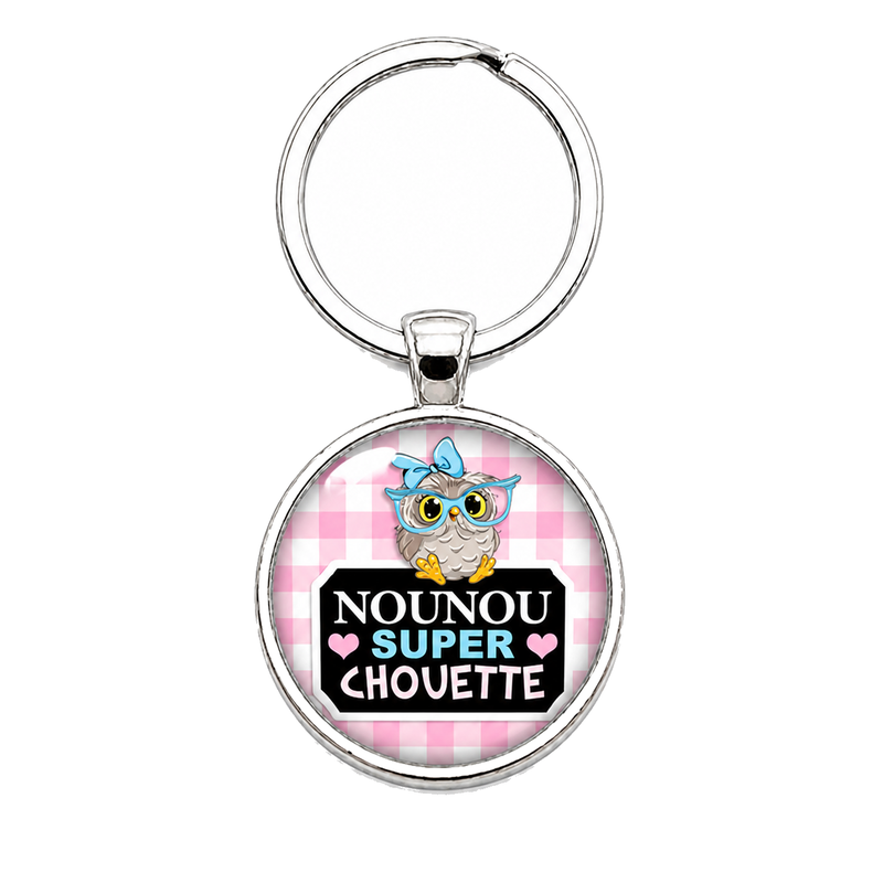 Porte-clé "Nounou Super Chouette" Vichy Cadeau de Fin d’Année d’École