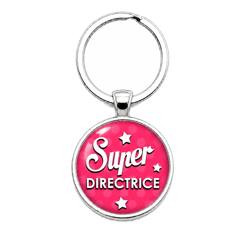 Porte-clé "Super Directrice" Rose Étoilé Cadeau de Fin d’Année d’École