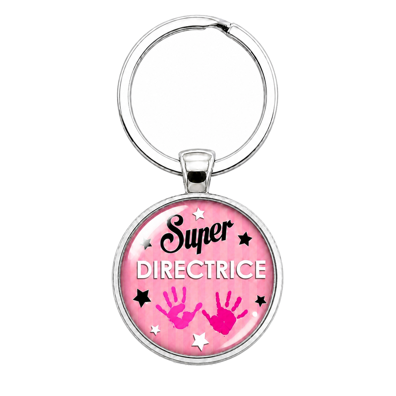 Porte-clé "Super Directrice" Mains Roses Cadeau de Fin d’Année d’École