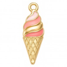 2 Breloques Glace Émail Rose Métal Doré 25x8mm pour la Création de Bijoux Fantaisie - DIY