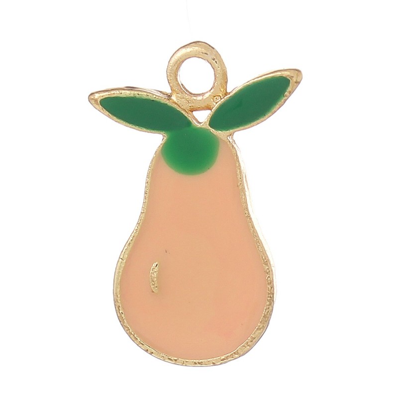 2 Breloques Poire en Émail Métal Doré 20x13mm