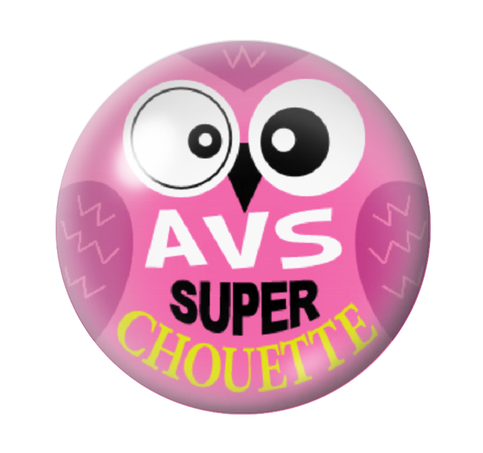 Cabochon en Verre Illustré "AVS Super Chouette" 12 à 25mm