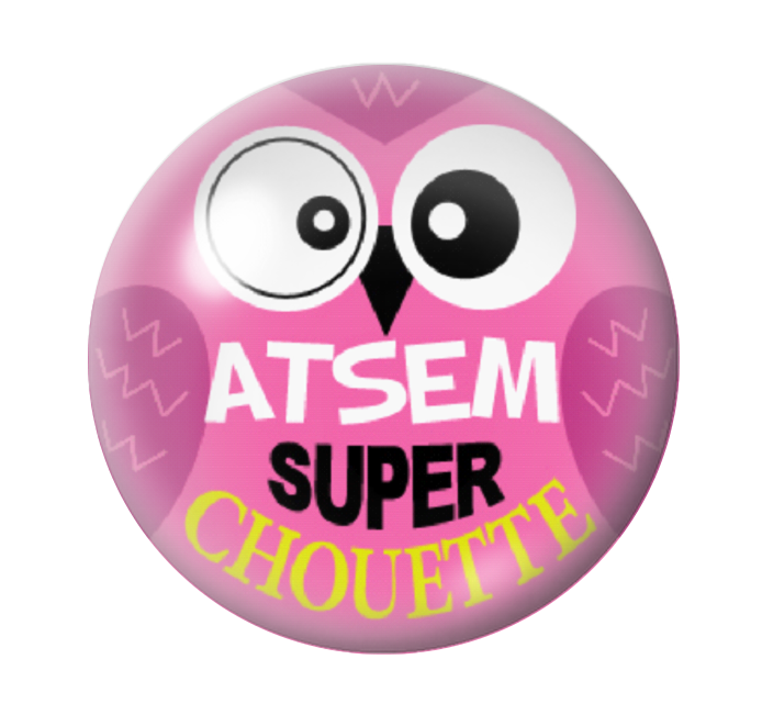 Cabochon en Verre Illustré "Atsem Super Chouette" 12 à 25mm