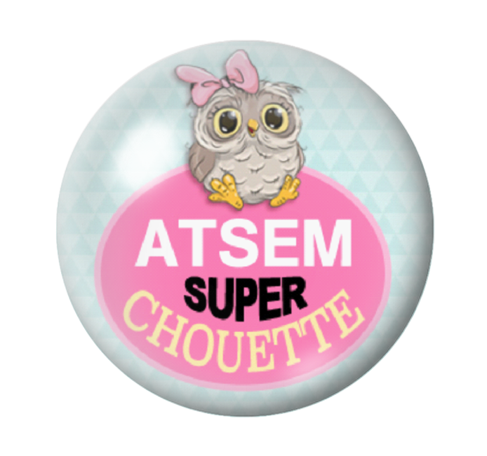 Cabochon en Verre Illustré "Atsem Super Chouette" 12 à 25mm