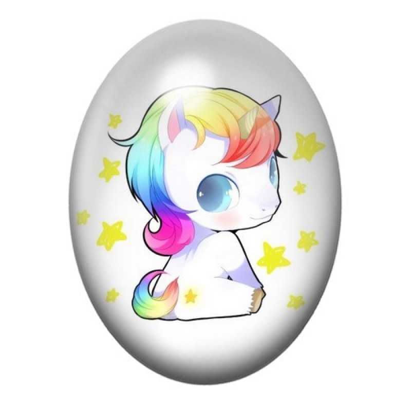 Cabochon en Verre Illustré Licorne Chibi Arc-en-Ciel 13x18, 18x25 ou 30x40mm