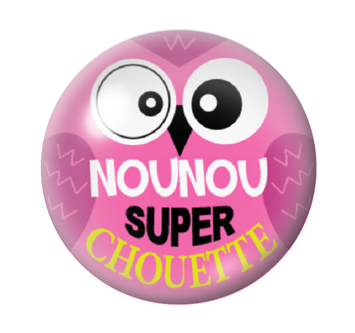 Cabochon en Verre Illustré "Nounou Super Chouette" 12 à 25mm
