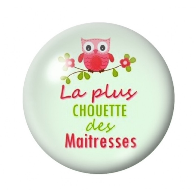 Cabochon en Verre Illustré "La Plus Chouette des Maîtresses" 12 à 25mm