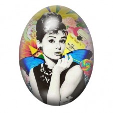 Cabochon en Verre Illustré Audrey Hepburn 13x18, 18x25 ou 30x40mm pour la Création de Bijoux Fantaisie - DIY
