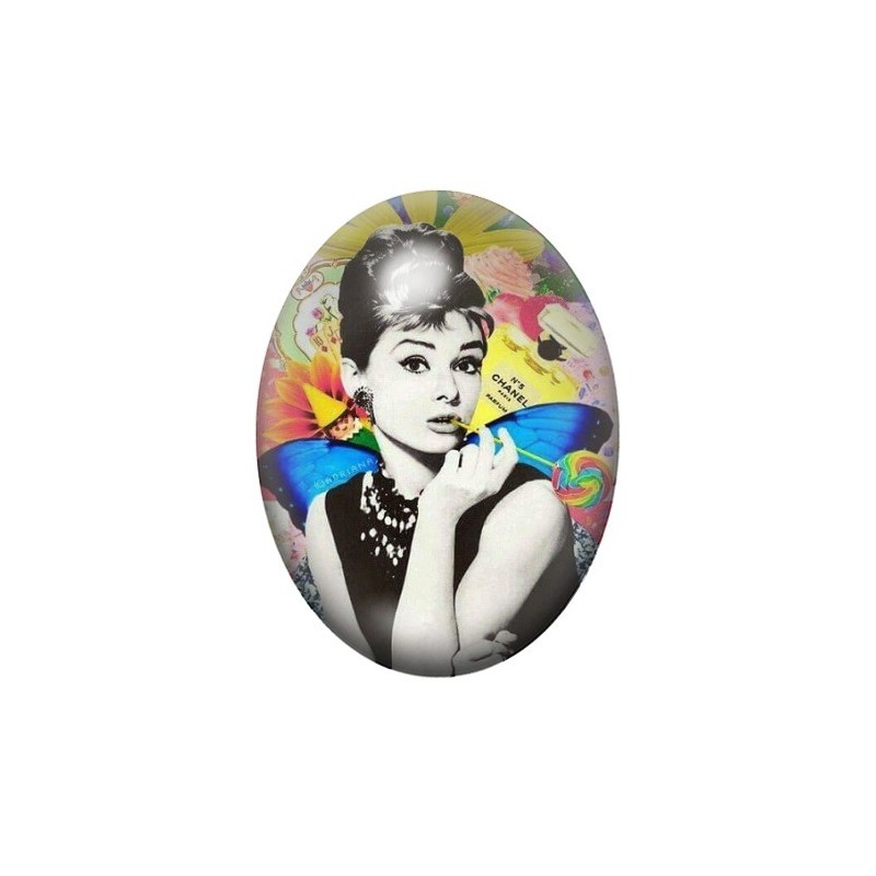 Cabochon en Verre Illustré Audrey Hepburn 13x18, 18x25 ou 30x40mm