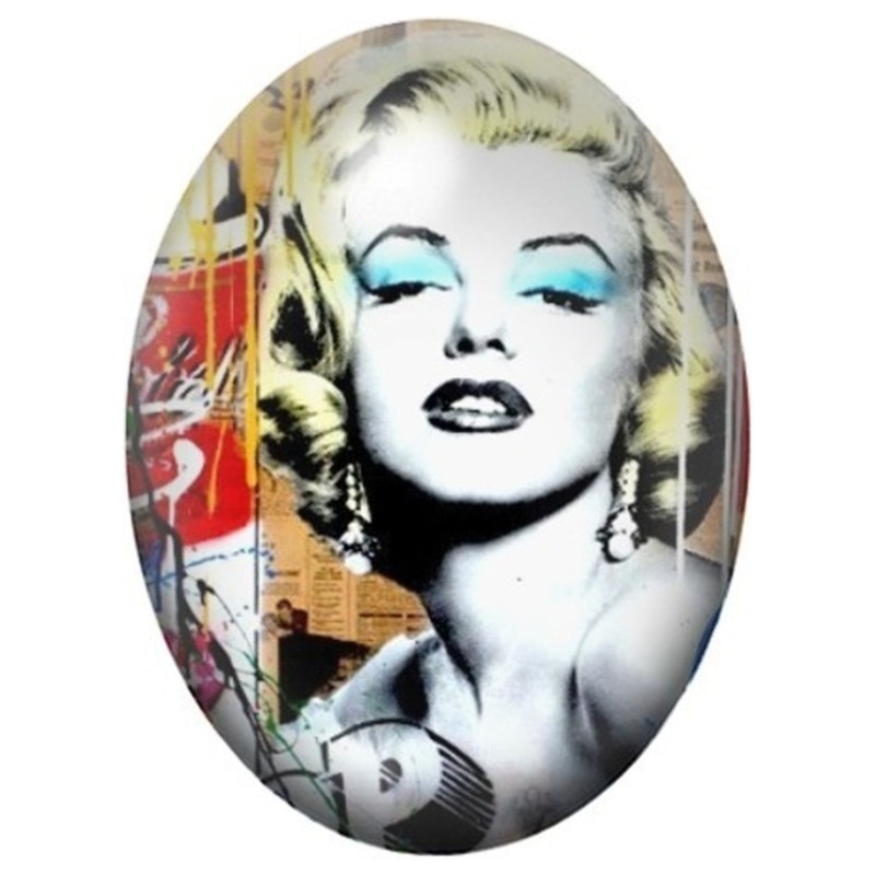 Cabochon en Verre Illustré Marilyn Monroe Pop Art Jaune 13x18, 18x25 ou 30x40mm