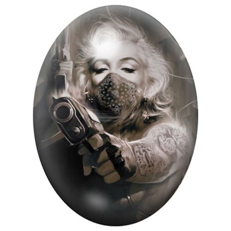 Cabochon en Verre Illustré Marilyn Monroe Gangster Masquée 13x18, 18x25 ou 30x40mm
