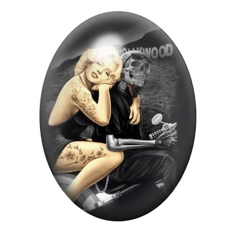 Cabochon en Verre Illustré Marilyn Monroe Biker Tatouée 13x18, 18x25 ou 30x40mm
