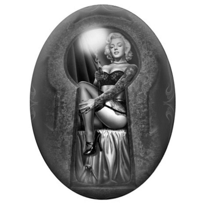 Cabochon en Verre Illustré Marilyn Monroe Pin-up au Fauteuil 13x18, 18x25 ou 30x40mm