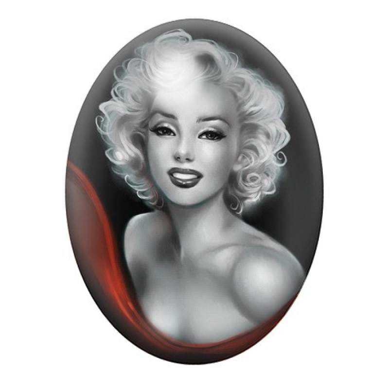 Cabochon en Verre Illustré Marilyn Monroe au Drapé Rouge 13x18, 18x25 ou 30x40mm
