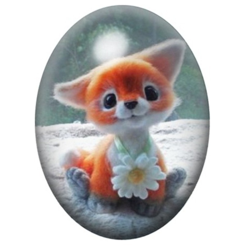 Cabochon en Verre Illustré Petit Renard à la Marguerite 13x18, 18x25 ou 30x40mm