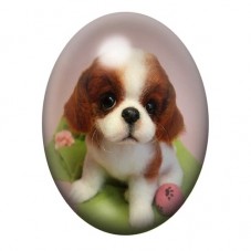 Cabochon en Verre Illustré Chiot Cavalier aux Tulipes 13x18, 18x25 ou 30x40mm pour la création de bijoux fantaisie - DIY