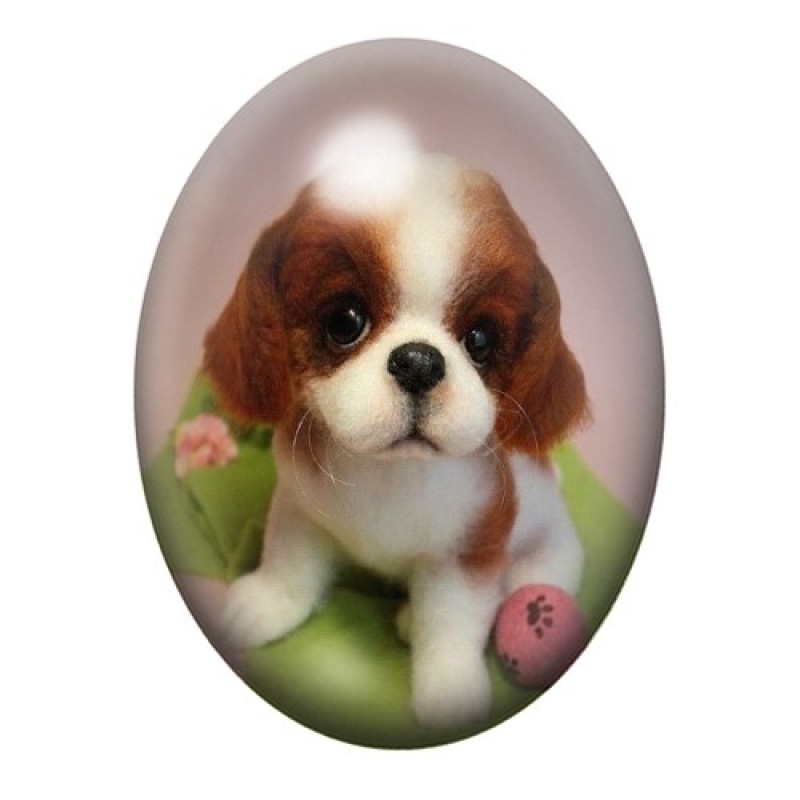 Cabochon en Verre Illustré Chiot Cavalier aux Tulipes 13x18, 18x25 ou 30x40mm