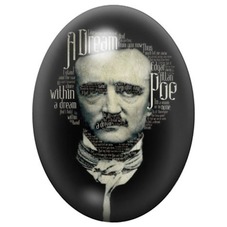 Cabochon en Verre Illustré Edgar Allan Poe et Ses Mots 13x18, 18x25 ou 30x40mm pour la création de bijoux fantaisie - DIY