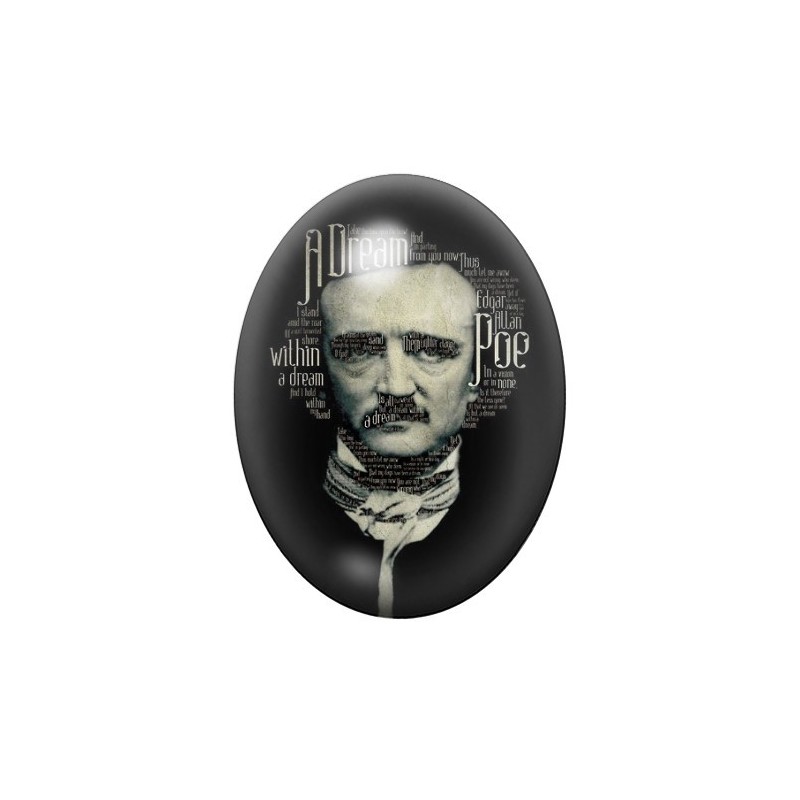 Cabochon en Verre Illustré Edgar Allan Poe Écrivain 13x18, 18x25 ou 30x40mm