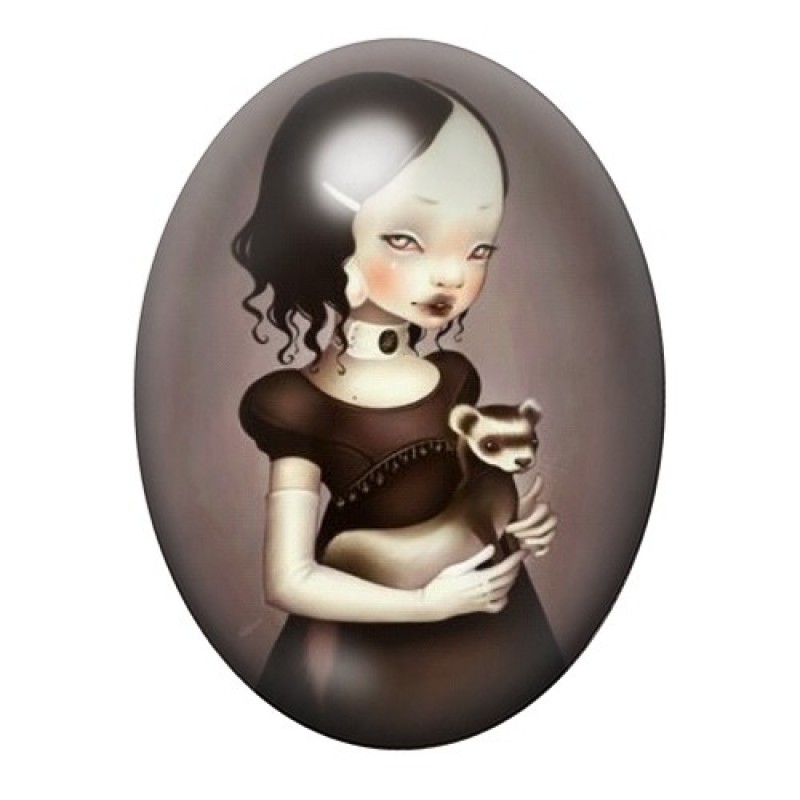 Cabochon en Verre Illustré Fille Étrange 13x18, 18x25 ou 30x40mm