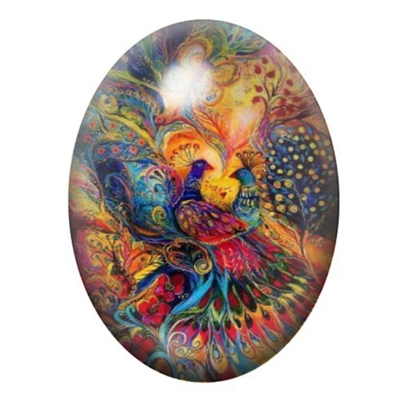 Cabochon en Verre Illustré Paon 13x18, 18x25 ou 30x40mm