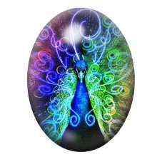 Cabochon en Verre Illustré Paon Néon aux Volutes 13x18, 18x25 ou 30x40mm pour la création de bijoux fantaisie - DIY