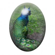 Cabochon en Verre Illustré Chat au Plumage de Paon 13x18, 18x25 ou 30x40mm pour la création de bijoux fantaisie - DIY