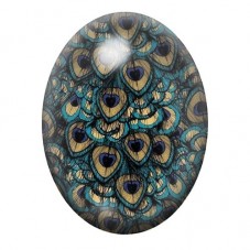 Cabochon en Verre Illustré Mosaïque de Plumes de Paon 13x18, 18x25 ou 30x40mm pour la création de bijoux fantaisie - DIY