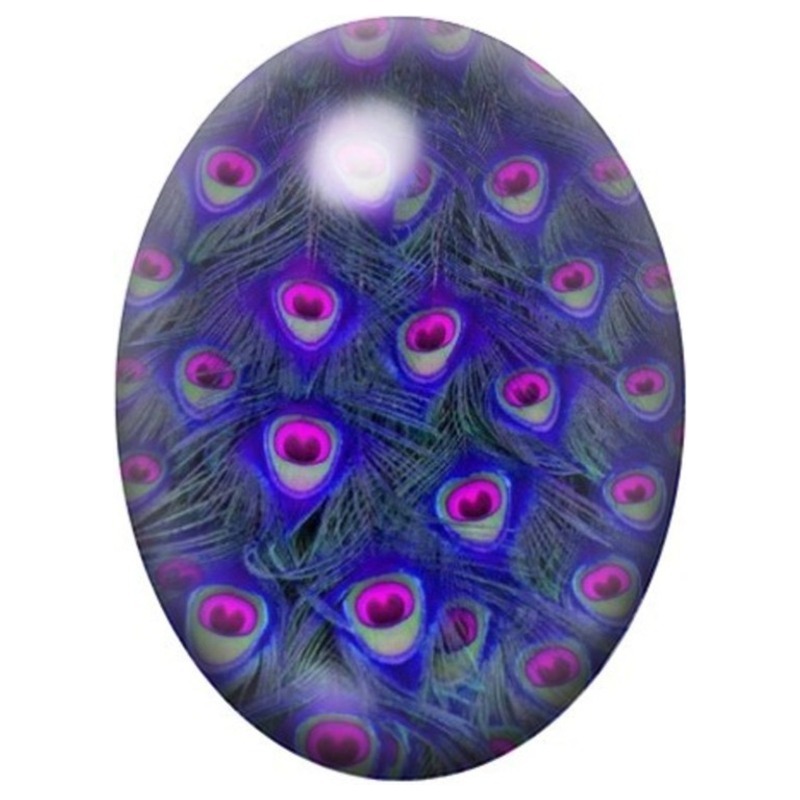 Cabochon en Verre Illustré Plumes de Paon Violet Électrique 13x18, 18x25 ou 30x40mm