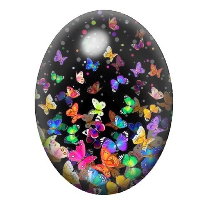 Cabochon en Verre Illustré Envolée de Papillons Multicolores 13x18, 18x25 ou 30x40mm
