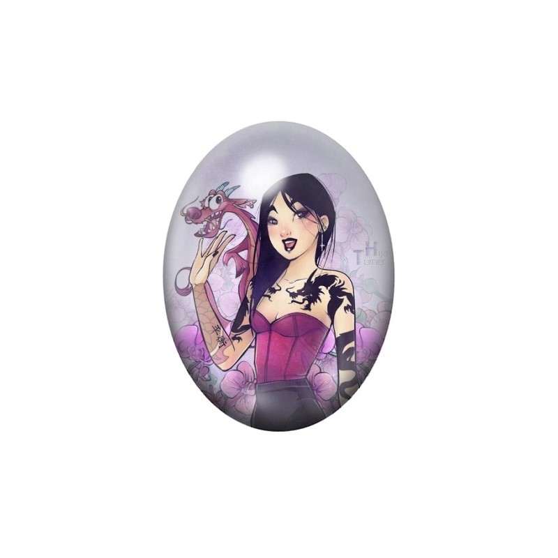 Cabochon en Verre Illustré Princesse Mulan Gothique 13x18, 18x25 ou 30x40mm
