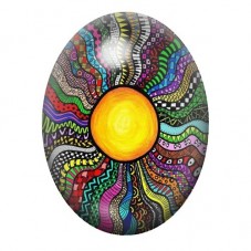 Cabochon en Verre Illustré Soleil Psychédélique Multicolore 13x18, 18x25 ou 30x40mm pour la création de bijoux fantaisie - DIY