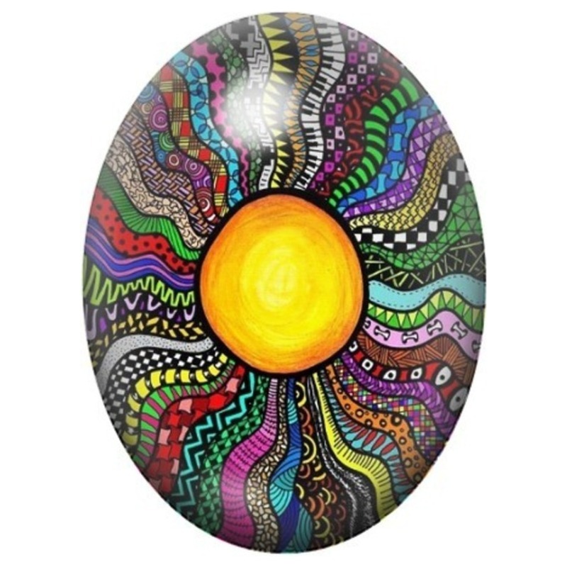 Cabochon en Verre Illustré Soleil Psychédélique Multicolore 13x18, 18x25 ou 30x40mm