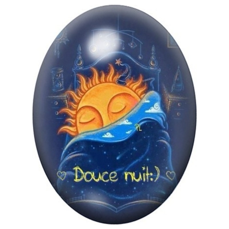 Cabochon en Verre Illustré Soleil et Lune Douce Nuit 13x18, 18x25 ou 30x40mm