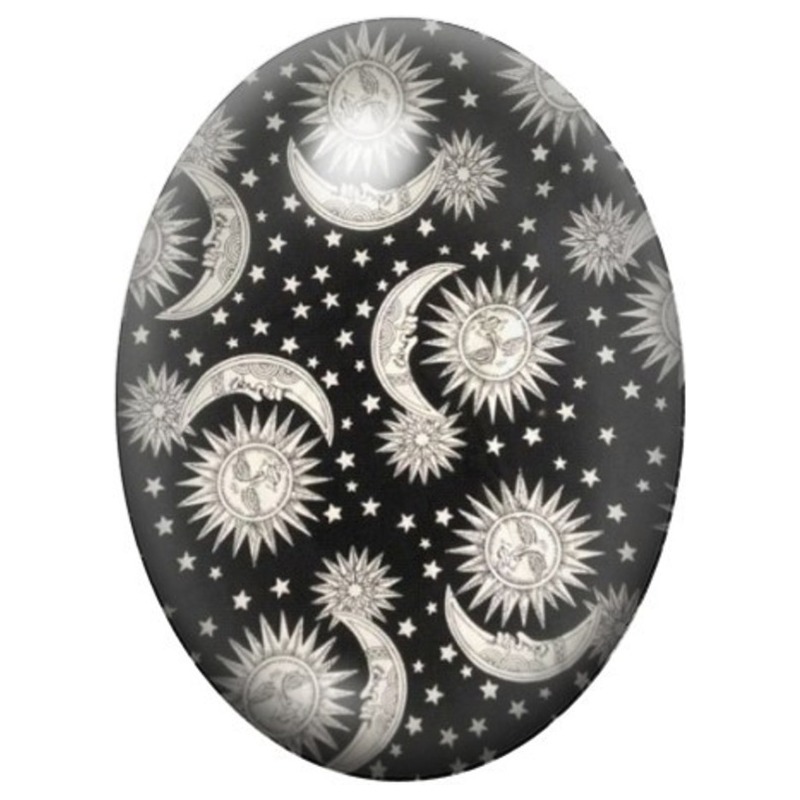 Cabochon en Verre Illustré Soleils et Lunes Célestes 13x18, 18x25 ou 30x40mm