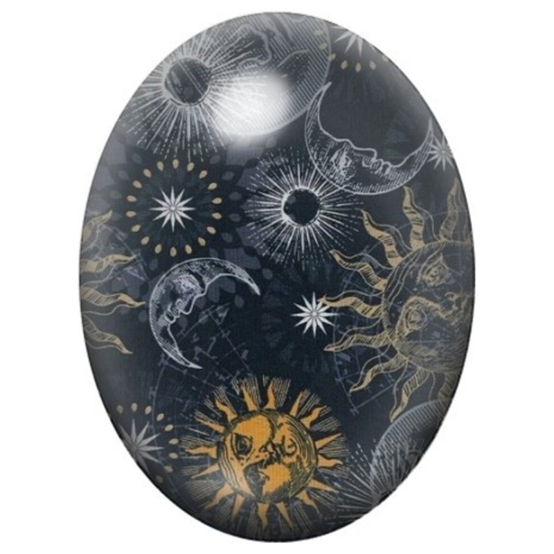 Cabochon en Verre Illustré Soleil et Lunes sur Fond Bleu Nuit 13x18, 18x25 ou 30x40mm