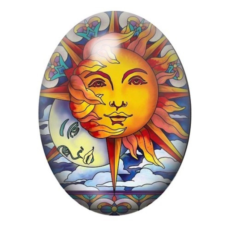 Cabochon en Verre Illustré Soleil et Lune 13x18, 18x25 ou 30x40mm