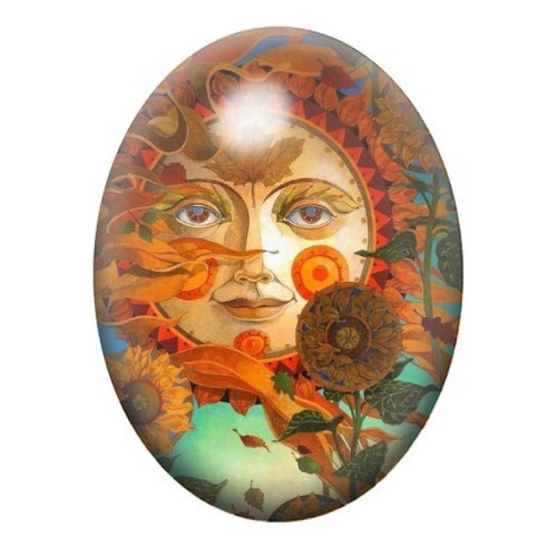 Cabochon en Verre Illustré Soleil 13x18, 18x25 ou 30x40mm