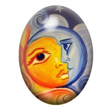 Cabochon en Verre Illustré Visages du Soleil et de la Lune 13x18, 18x25 ou 30x40mm pour la création de bijoux fantaisie - DIY