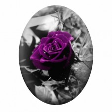 Cabochon en Verre Illustré Rose Pourpre en Noir et Blanc 13x18, 18x25 ou 30x40mm pour la création de bijoux fantaisie - DIY