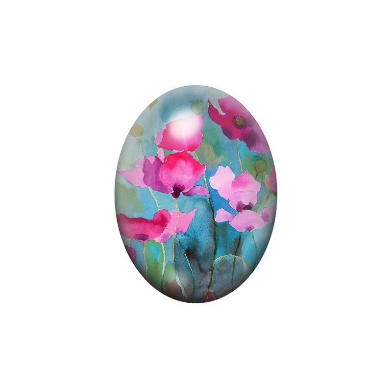 Cabochon en Verre Illustré Fleurs 13x18, 18x25 ou 30x40mm