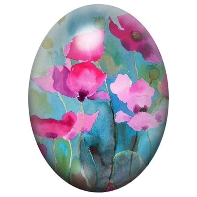 Cabochon en Verre Illustré Fleurs Roses à l’Aquarelle 13x18, 18x25 ou 30x40mm