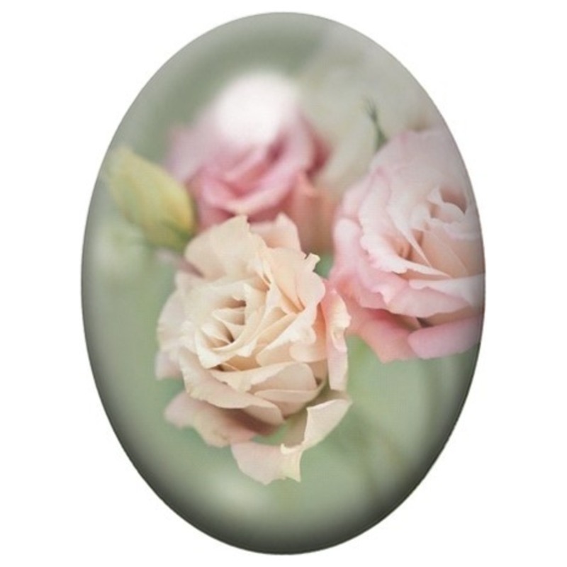 Cabochon en Verre Illustré Roses Poudrées Pastel 13x18, 18x25 ou 30x40mm