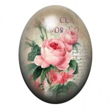 Cabochon en Verre Illustré Roses Anciennes et Écriture Vintage 13x18, 18x25 ou 30x40mm pour la création de bijoux fantaisie - DI