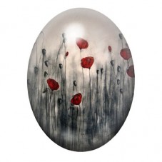 Cabochon en Verre Illustré Coquelicots Rouges dans la Brume 13x18, 18x25 ou 30x40mm pour la création de bijoux fantaisie - DIY