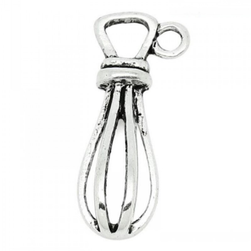 4 Breloques Fouet Ustensile de Cuisine Argenté 20x9mm