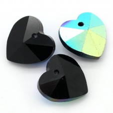 2 Breloques Coeur à Facette en Verre Noir ou Bleu 14mm Saint Valentin