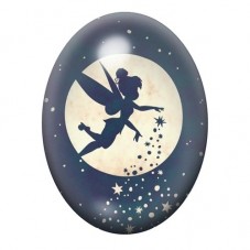 Cabochon en Verre Illustré Fée sous la Pleine Lune 13x18, 18x25 ou 30x40mm pour la création de bijoux fantaisie - DIY