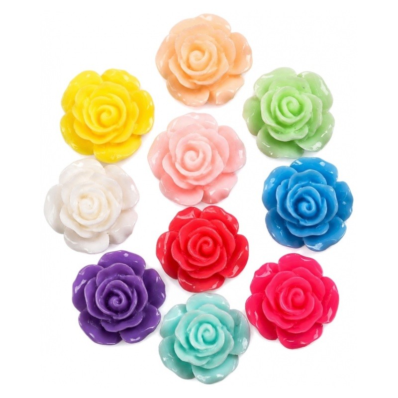 10 Cabochons Rose en Résine Multicolore 14mm